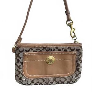 COACH VINTAGE Y2K Signature Canvas and Brown Leather Wristlet Mini Bag Clutch